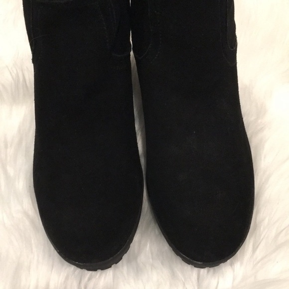 KOHMBU | Greenwich Style Black Leather Suede Tall Wedge Boots - Picture 8 of 14